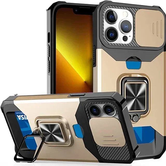 Case For iPhone 17 16 15 14 13 12 Pro Max Plus 8 7 Plus Mini Heavy Duty Protection With Sliding Camera Cover And Card Clip Cover
