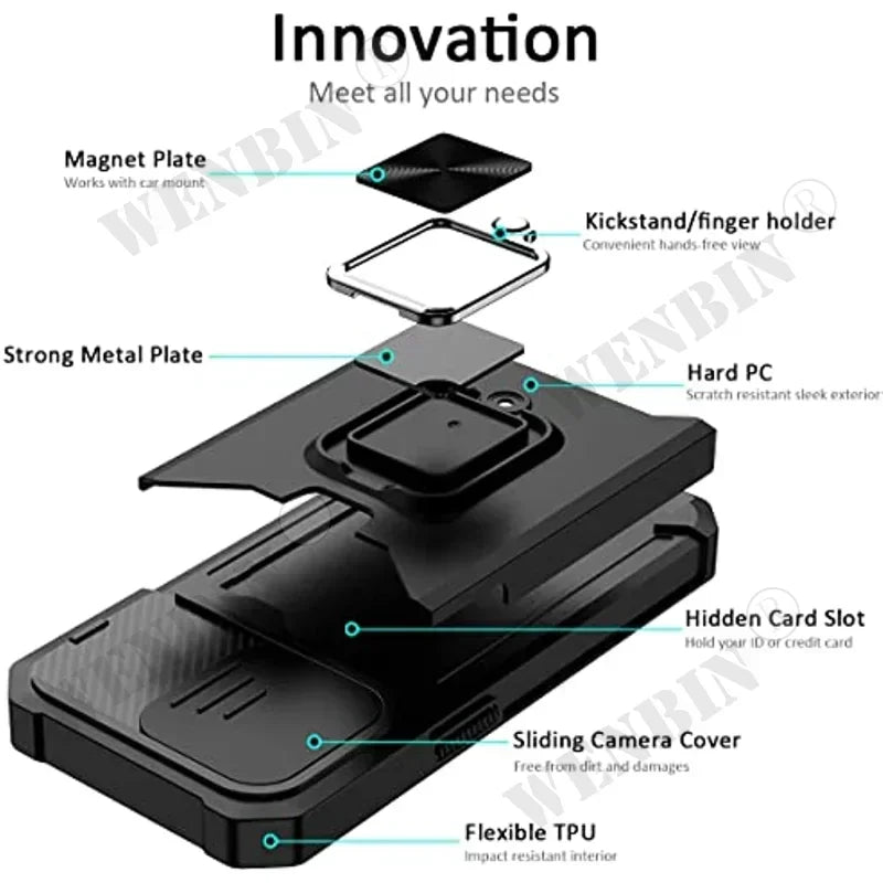 Case For iPhone 17 16 15 14 13 12 Pro Max Plus 8 7 Plus Mini Heavy Duty Protection With Sliding Camera Cover And Card Clip Cover