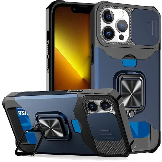 Case For iPhone 17 16 15 14 13 12 Pro Max Plus 8 7 Plus Mini Heavy Duty Protection With Sliding Camera Cover And Card Clip Cover