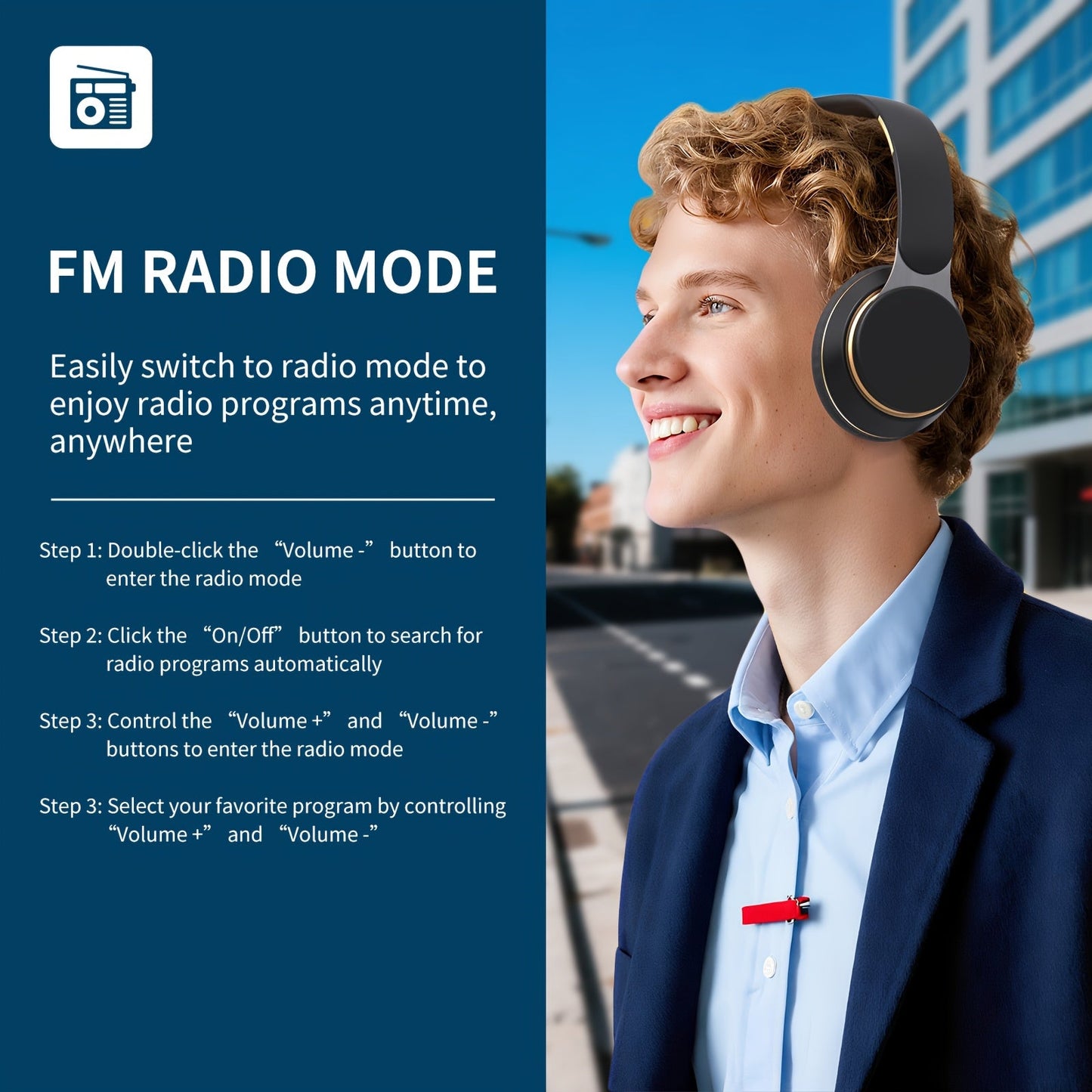 Wireless Over-Ear Headphones with Mic & FM Radio